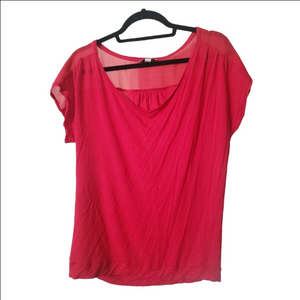 MNG by Mango Red Mesh Cap Sleeve V-Neck Soft Tee, S